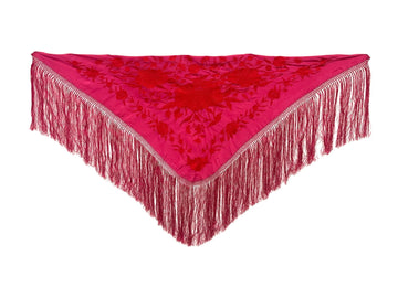 Mantón Fucsia Bordado Rojo Completo